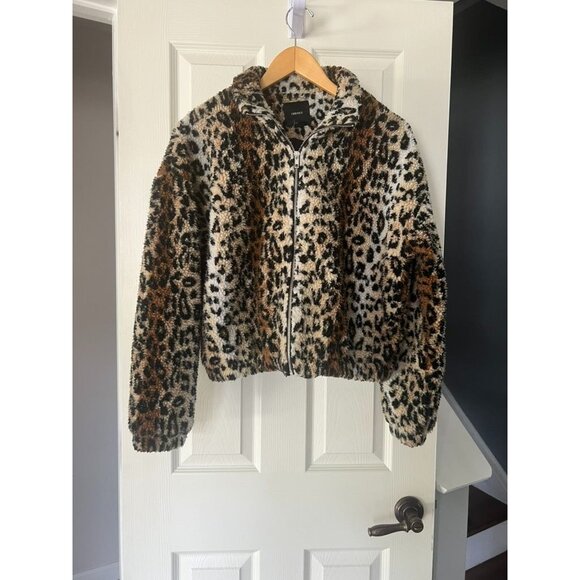 Forever 21 Faux Fur Jacket S Leopard Print Zip Up Teddy Sherpa Coat Animal Print - Picture 1 of 4